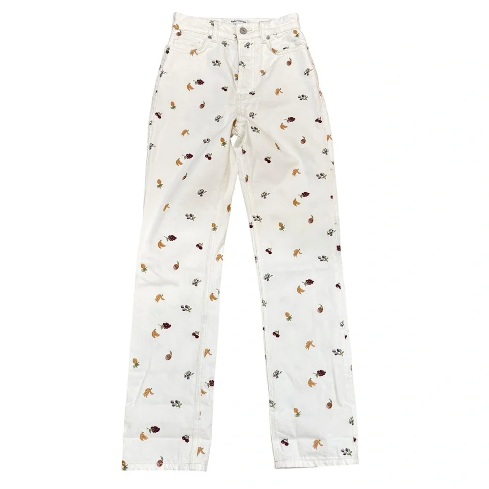 Fruit embroidered jeans high rise straight cottagecore Reformation size 23 white